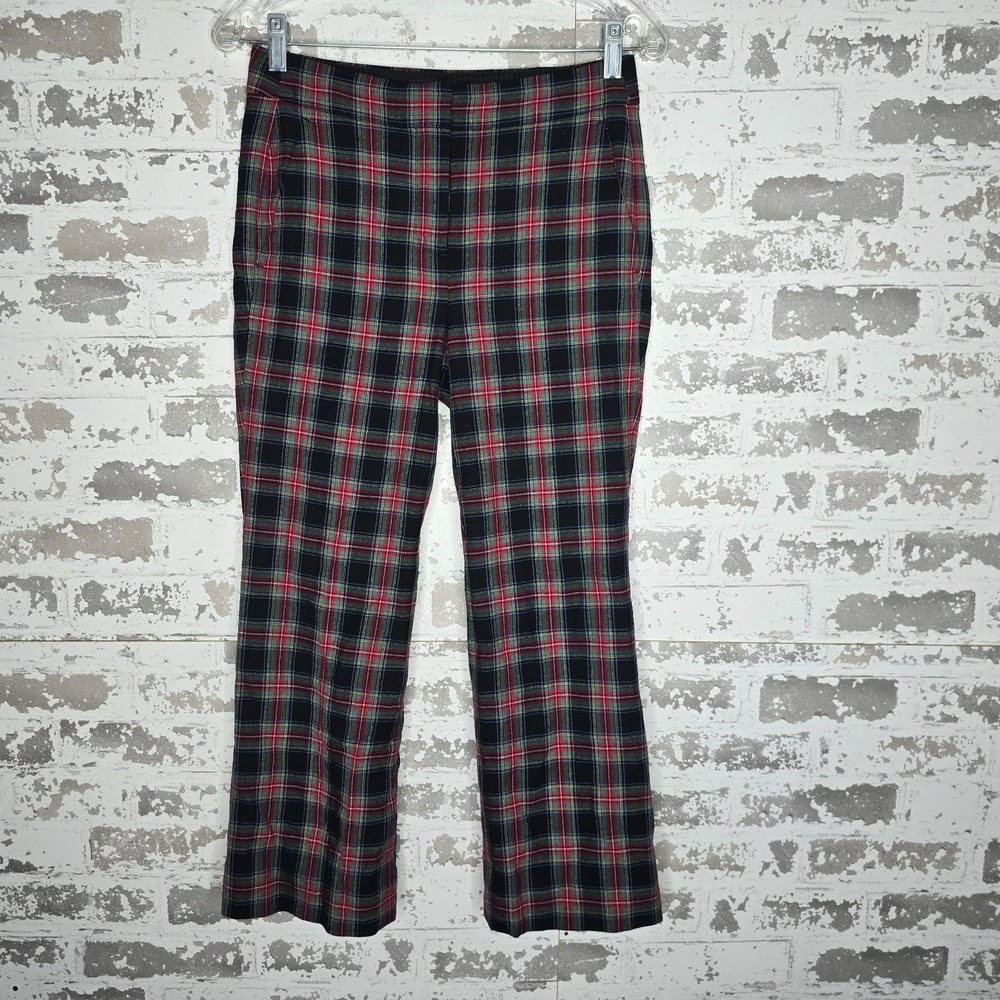 J Crew Pants Womens 2P Red Tartan Plaid Wool Blend Stretch Bootcut Ankle Lined